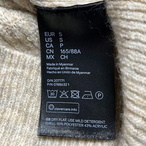 H&M Ladies Cropped Ballon Sleeve Turtleneck Sweater Oatmeal Heather Stretch Knit - Picture 6 of 6